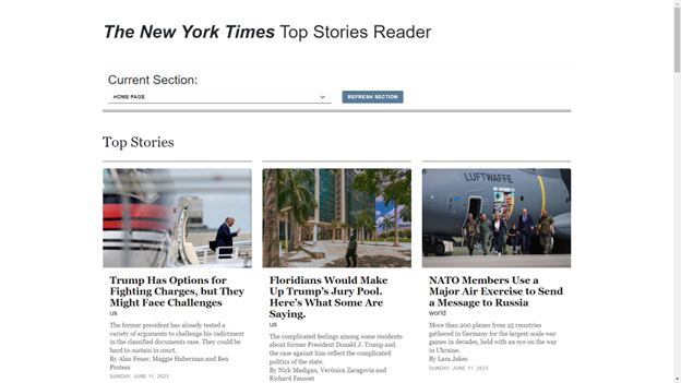 new york times top stories reader screenshot