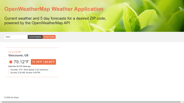 weather app screenshot